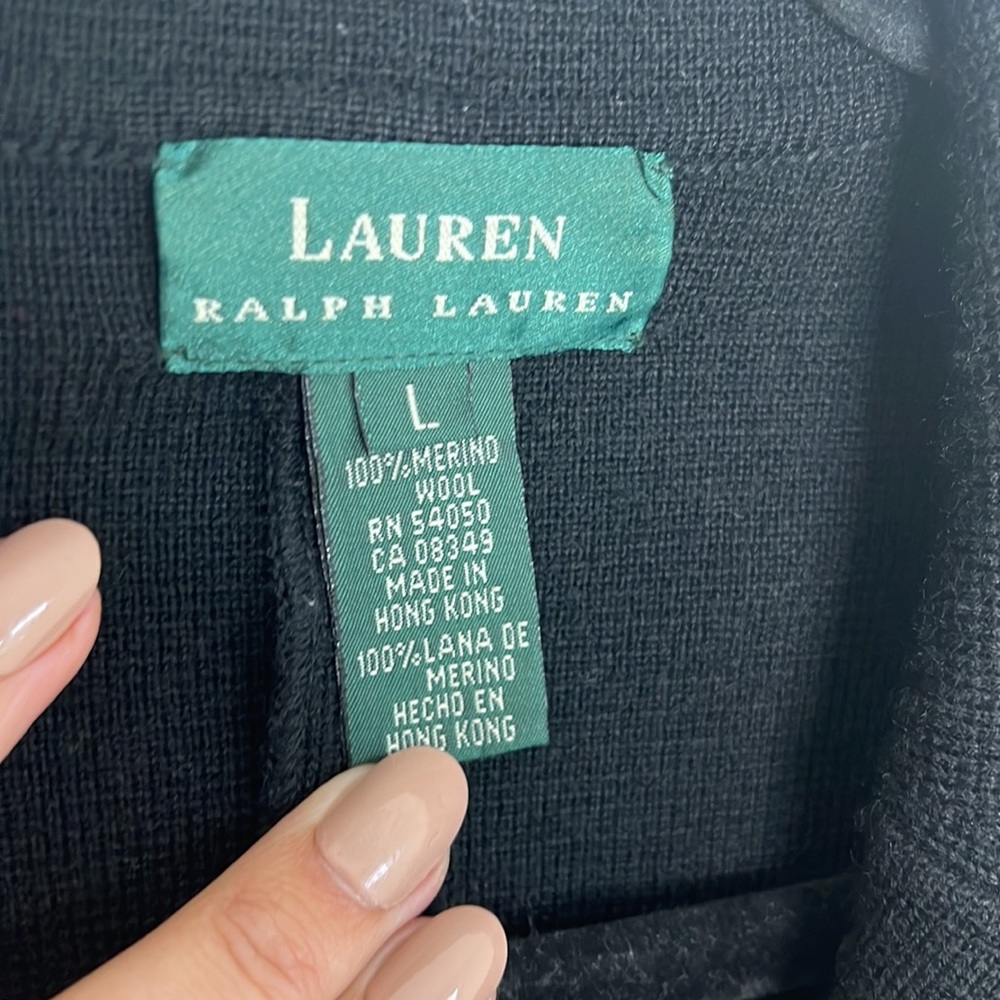 🕶️Lauren by Ralph Lauren 100% merino wool long black sweater coat knit blazer L - Picture 5 of 8